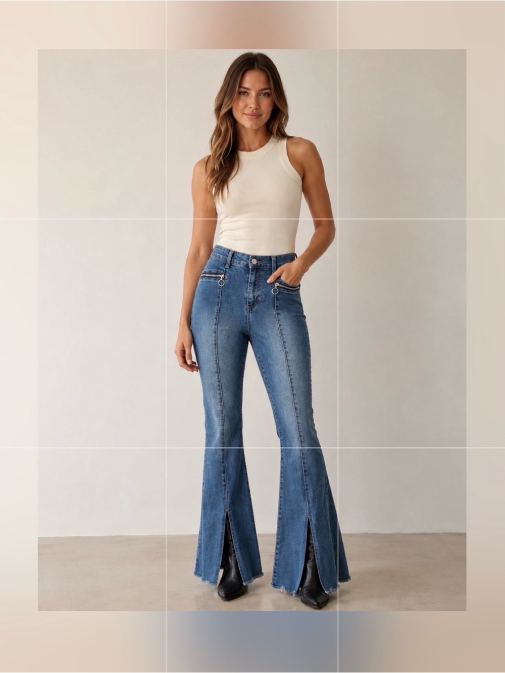 TRACTR High-Rise Blue Flare Jeans with Zipper Detail
